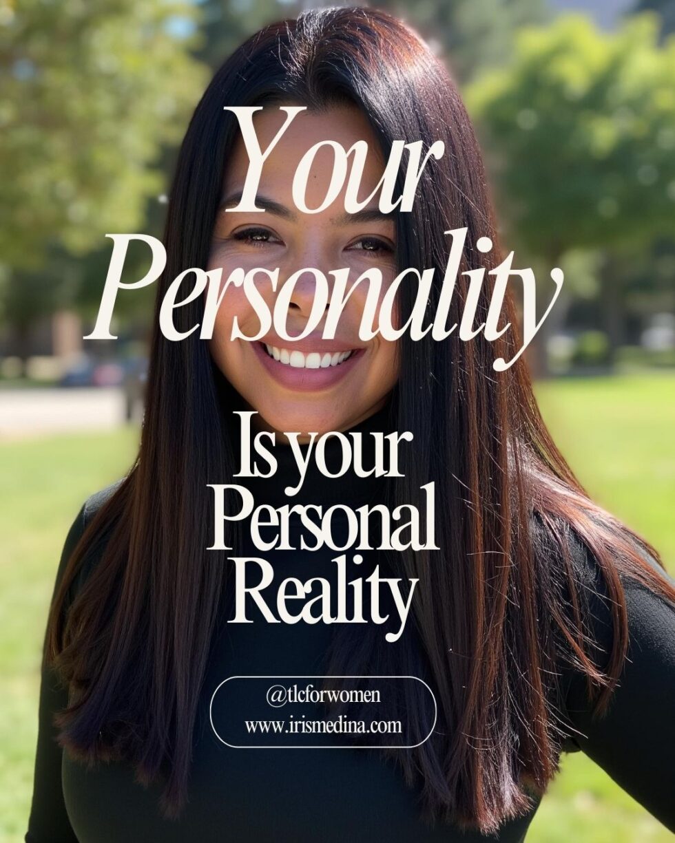 Confident and successful woman smiling with the quote 'Your Personality is Your Personal Reality' overlayed on the image, representing mindset transformation and success coaching